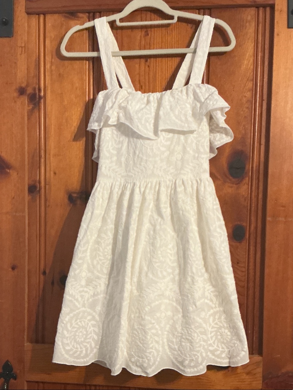 Madewell White Ruffle-Trim Embroidered Sundress